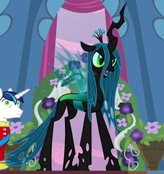 Size: 540x570 | Tagged: safe, screencap, queen chrysalis, shining armor, changeling, changeling queen, pony, unicorn, a canterlot wedding, g4, female, open mouth