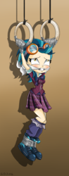 Size: 449x1147 | Tagged: safe, artist:gaggeddude32, indigo zap, human, equestria girls, g4, my little pony equestria girls: friendship games, bondage, breasts, cleave gag, clothes, crystal prep academy uniform, crystal prep shadowbolts, duct tape, female, femsub, gag, peril, school uniform, submissive, suspended, tape, tape bondage, tape gag, torture