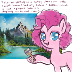 Size: 700x700 | Tagged: safe, artist:mcponyponypony, pinkie pie, g4, bob ross, female, missing cutie mark, painting, quote, solo