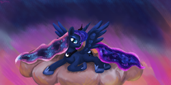 Size: 5000x2500 | Tagged: dead source, safe, artist:lukeine, princess luna, g4, cloud, female, high res, solo