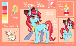 Size: 2865x1756 | Tagged: safe, artist:fayven, oc, oc only, oc:bonny bow, mouse, bow, hair bow, reference sheet, solo