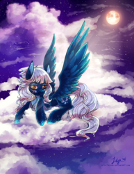 Size: 2011x2600 | Tagged: safe, artist:fayven, oc, oc only, cloud, high res, moon, solo