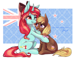 Size: 2192x1692 | Tagged: safe, artist:fayven, oc, oc only, oc:bonny bow, oc:muffaloo, bow, hair bow