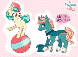 Size: 2053x1498 | Tagged: safe, artist:fayven, artist:looji, oc, oc only, earth pony, unicorn, ball, duo, duo male and female, feather, female, hat, male, mare, stallion