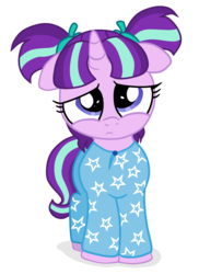 Size: 1876x2581 | Tagged: safe, artist:an-tonio, artist:lord waite, starlight glimmer, pony, unicorn, g4, clothes, colored, cute, female, filly, filly starlight glimmer, glimmerbetes, pajamas, pigtails, sad, solo, younger