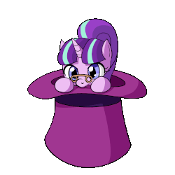 Size: 2080x2080 | Tagged: safe, artist:fantasyblade, snowfall frost, starlight glimmer, pony, unicorn, a hearth's warming tail, g4, animated, chibi, cute, female, glasses, glimmerbetes, hat, high res, mare, micro, nibbling, nom, solo, top hat