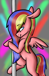 Size: 595x919 | Tagged: safe, artist:mintywaffle, oc, oc only, oc:colorsplash, pony, pole dancing, solo, stripper pole