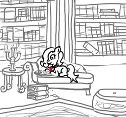 Size: 640x600 | Tagged: safe, artist:ficficponyfic, oc, oc only, oc:emerald jewel, earth pony, pony, colt quest, amulet, book, bookshelf, candle, candlelight, child, colt, cute, foal, hair over one eye, library, male, reading, smiling, story included, table