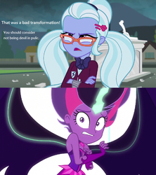 Size: 764x862 | Tagged: safe, screencap, sci-twi, sugarcoat, twilight sparkle, equestria girls, g4, my little pony equestria girls: friendship games, engrish, midnight sparkle