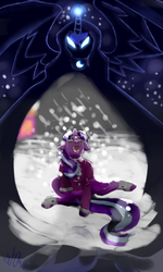 Size: 600x1000 | Tagged: safe, artist:moondragon0494, princess luna, snowfall frost, spirit of hearth's warming yet to come, starlight glimmer, a hearth's warming tail, g4, crying