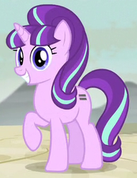 Size: 238x308 | Tagged: safe, screencap, starlight glimmer, pony, g4, the cutie map, equal cutie mark, equalized, equalized mane, female, grin, raised hoof, s5 starlight, smiling, solo, when she smiles