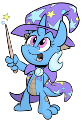 Size: 1225x1820 | Tagged: safe, artist:jittery-the-dragon, trixie, dragon, g4, cape, clothes, cute, dragonified, female, hat, magic wand, open mouth, race swap, simple background, solo, species swap, transparent background, trixie's cape, trixie's hat, trixiedragon, wand