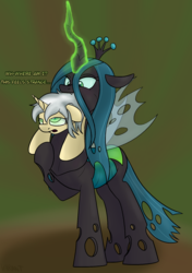Size: 1214x1721 | Tagged: safe, artist:variant, queen chrysalis, oc, oc:mercury shine, pony, g4, chrysalispred, female, fetish, mare, mercury shine having another bad time, mind control, swallowing, throat bulge, vore