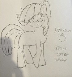 Size: 1024x1099 | Tagged: safe, artist:cruzygreentail, apple bloom, g4, female, monochrome, pencil drawing, solo, traditional art