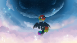 Size: 1024x580 | Tagged: safe, artist:sallylapone, oc, oc only, oc:spectral nights, pegasus, pony, cloud, female, flying, mare, solo
