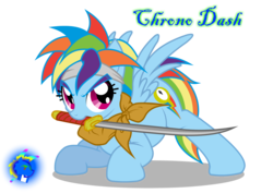 Size: 2414x1706 | Tagged: safe, artist:inkwell, rainbow dash, pegasus, pony, g4, chrono trigger, crono, crossover, female, katana, mare, mouth hold, simple background, solo, sword, transparent background, weapon