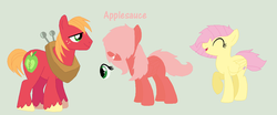 Size: 1024x424 | Tagged: safe, artist:aquadusk, big macintosh, fluttershy, oc, oc:applesauce, earth pony, pony, g4, hair over eyes, male, offspring, parent:big macintosh, parent:fluttershy, parents:fluttermac, ship:fluttermac, shipping, simple background, stallion, straight