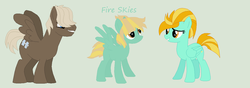 Size: 1024x360 | Tagged: safe, artist:aquadusk, dumbbell, lightning dust, oc, oc:fire skies, g4, female, lightningbell, male, offspring, parent:dumbbell, parent:lightning dust, parents:lightningbell, shipping, straight