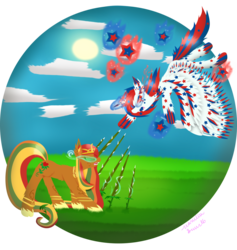 Size: 1024x1081 | Tagged: safe, artist:vanillaswirl6, oc, pony, duo, fight, mother nature, ponified, sun, united states, vanillaswirl6's nation ponies