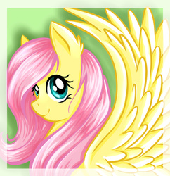 Size: 3760x3888 | Tagged: safe, artist:nuumia, fluttershy, g4, bust, female, high res, portrait, smiling, solo, spread wings
