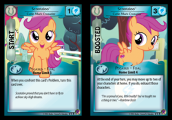 Size: 716x500 | Tagged: safe, enterplay, apple bloom, little red, rainbow dash, scootaloo, silver spoon, snips, g4, marks in time, my little pony collectible card game, ccg, lyrics, merchandise, quote, text