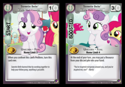 Size: 716x500 | Tagged: safe, enterplay, apple bloom, rarity, sweetie belle, twist, g4, marks in time, my little pony collectible card game, ccg, lyrics, merchandise, quote, text