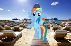 Size: 1697x1100 | Tagged: safe, rainbow dash, g4, backwards ballcap, hat, ibiza, irl, joke, photo, ponies in real life, vector