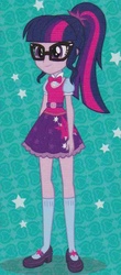 Size: 427x973 | Tagged: safe, sci-twi, twilight sparkle, equestria girls, g4, my little pony equestria girls: legend of everfree, my little pony: equestria girls: twilight's sparkly sleepover surprise, adorkable, bowtie, clothes, cute, dork, female, glasses, mary janes, meganekko, perdita finn, ponytail, sci-twi outfits, shoes, skirt, socks, solo, stars