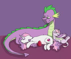 Size: 1024x853 | Tagged: safe, artist:sharksrule12, spike, sweetie belle, oc, dracony, hybrid, g4, egg, female, interspecies offspring, male, offspring, older, older spike, parent:spike, parent:sweetie belle, parents:spikebelle, pregnant, ship:spikebelle, shipping, straight