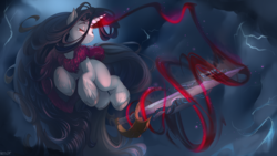 Size: 1920x1080 | Tagged: safe, artist:noben, oc, oc only, pony, unicorn, blank flank, long mane, long tail, magic, red eyes, sword, unshorn fetlocks, weapon