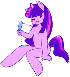 Size: 580x643 | Tagged: safe, artist:the0d0r, twilight sparkle, anthro, unguligrade anthro, g4, female, food, ice cream, popsicle, sea salt ice cream, solo