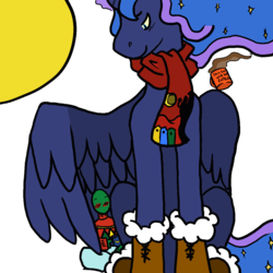 Size: 1200x1200 | Tagged: safe, artist:noginerve, artist:themox, edit, princess luna, oc, oc:anon, g4, clothes, cuddling, mug, scarf, simple background, snuggling, sweater, transparent background