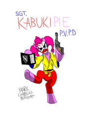 Size: 1024x1448 | Tagged: safe, artist:themarkofmark, pinkie pie, g4, clothes, cosplay, costume, gun, sgt.kabukiman, troma, troma films, weapon