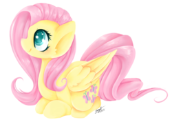 Size: 935x661 | Tagged: safe, artist:browniealexia, fluttershy, pegasus, pony, g4, colored pupils, cute, ear fluff, female, mare, ponyloaf, profile, prone, shyabetes, simple background, solo, speedpaint available, white background