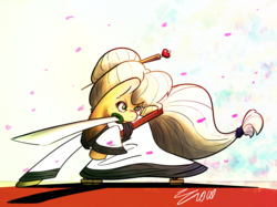 Size: 1920x1437 | Tagged: safe, artist:liracrown, applejack, g4, alternate hairstyle, clothes, crossover, robe, samurai, samurai applejack, samurai jack, sword, weapon