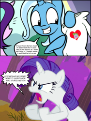 Size: 1200x1593 | Tagged: safe, artist:dori-to, edit, hundreds of users filter this tag, screencap, rarity, spike, starlight glimmer, trixie, pony, unicorn, dragon quest, g4, no second prances, clothes, comic, female, hoof hold, implied spike, jealous, male, mare, open mouth, screencap comic, ship:sparlight, shipper on deck, shipping, shipping denied, shirt, speech bubble, straight