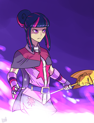 Size: 2000x2600 | Tagged: safe, artist:elzielai, twilight sparkle, human, g4, female, high res, humanized, scepter, solo, twilight scepter