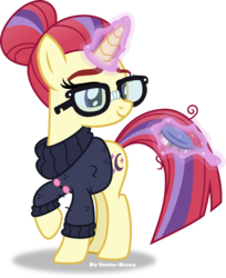 Size: 3011x3692 | Tagged: safe, artist:vector-brony, moondancer, g4, alternate hairstyle, brush, brushing, clothes, commission, female, glasses, hairbrush, high res, inkscape, magic, raised hoof, simple background, smiling, solo, sweater, telekinesis, transparent background, vector