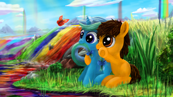 Size: 3840x2160 | Tagged: safe, artist:anttosik, oc, oc only, butterfly, pony, duo, high res