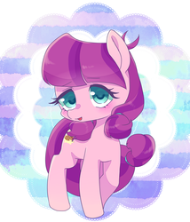 Size: 1200x1400 | Tagged: safe, artist:kkmrarar, lily longsocks, earth pony, pony, g4, adorasocks, colored pupils, cute, female, filly, lilydorable, patterned background, solo