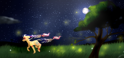 Size: 1024x483 | Tagged: safe, artist:doodle-28, oc, oc only, oc:wild dream, moon, night, running, solo, tree