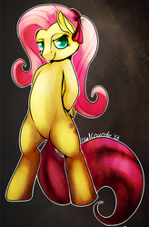 Size: 1810x2762 | Tagged: safe, artist:blindcoyote, fluttershy, pony, g4, bipedal, bow, female, hair bow, smiling, solo