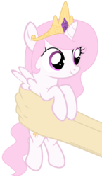 Size: 681x1172 | Tagged: safe, artist:justisanimation, princess celestia, pony, g4, cute, filly, flash, hand, hnnng, holding a pony, justis holds a pony, simple background, smiling, transparent background, vector