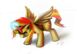 Size: 1860x1304 | Tagged: safe, artist:inerabelle, sunset shimmer, alicorn, pony, g4, alicornified, female, magic, race swap, shimmercorn, solo, spread wings