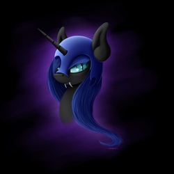 Size: 3500x3500 | Tagged: safe, artist:skitsroom, nightmare moon, g4, bust, fangs, female, high res, portrait, solo