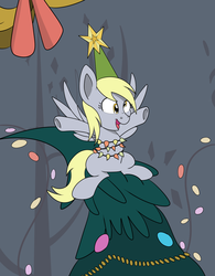 Size: 1024x1311 | Tagged: safe, artist:theartistsora, derpy hooves, pegasus, pony, a hearth's warming tail, g4, christmas, christmas tree, derpy star, female, hearts warming day, mare, tree