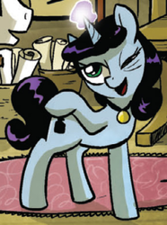 Size: 346x464 | Tagged: safe, idw, princess celestia, professor inkwell, g4, spoiler:comic, disfigured, glowing horn, horn, magic, positive body image, younger