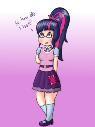 Size: 1532x2052 | Tagged: safe, artist:amybun, sci-twi, twilight sparkle, equestria girls, g4, alternate hairstyle, female, new outfit, ponytail, sci-twi outfits, solo