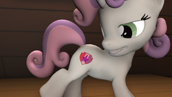 Size: 3840x2160 | Tagged: safe, artist:theevafreak, sweetie belle, g4, on your marks, 3d, cutie mark, cutie mark adoration, female, high res, scene interpretation, solo, source filmmaker, the cmc's cutie marks
