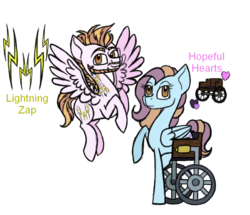 Size: 1000x860 | Tagged: safe, artist:magicandmysterygal, oc, oc only, oc:hopeful hearts, oc:lightning zap, pegasus, pony, beard, disabled, female, magical lesbian spawn, male, mare, offspring, parent:lightning dust, parent:suri polomare, parents:suridust, simple background, stallion, tattoo, transparent background, twins, wheelchair